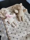 Miniature Stuffed Teddy Bear Doll Toys W Comforter Quilt Vintage Lace Cherries 