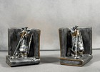 Vintage Golf Bookends Metal Silver Gold Tone Golf Bag Clubs Decor