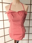 Vintage 1940s Pinup Swimsuit Bathing Suit Back Metal Zipper Skirted Body Con