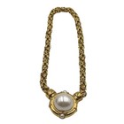 Vintage Gold Tone Pearl Bib Necklace Made In Italy Replica Chain