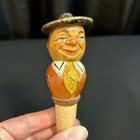 Vintage Mechanical Carved Wood Bottle Stopper cork  Hat Lifts  4 5   