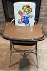 Vintage Cosco-style Folding High Chair W  Tray     Retro Bear Clown Vinyl Seat