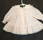 Vintage Infant Girl s Long-sleeve Dress  6-9 Mo  Pink Swiss Dot With White Lace