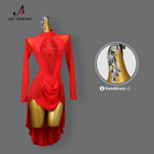 Red Professional Latin Dance Competition Practice Wear Ballroom Dress Sexy Skirt
