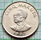 Congo Democratic Republic Zaire Leopoldville 1977 5 Makuta  Mobutu Sese Seko Unc