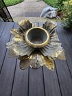 Vintage Hollywood Regency Tall Cast Metal Candlestick Holder Ornate Gold Patina