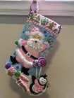 Finished Bucilla Christmas Stocking Lollipop Santa Handmade Felt Completed  