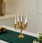 5 Arm  Gold Gothic Metal Candelabra Candle Holders Gift Centerpiece Set Of 2