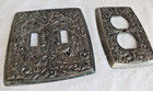 2 Metal Light Electric Toggle Switch   Outlet Wall Plate Covers Vtg Ornate Decor