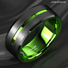 8 6mm Black Tungsten Carbide Green Line Wedding Band Ring Atop Men s Jewelry