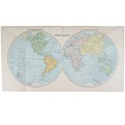 1891 World Map Globe Western Eastern Hemispheres Map Antique Color Victorian Era