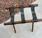 Vintage Folding Wood Bamboo Suitcase Luggage Rack Butler Stand Leather Straps