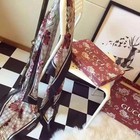 Scarf Gucci 100  Silk Authentic Black Beige Flowers Classic Logo Light Weight