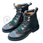 Black Leather Kilt Boot Rubber Sole Scottish Ghillie Brogues In Different Tartan