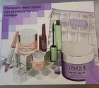     nib Clinique  256 Most Loved Skincare   Makeup 7pc Set silver Cosmetic Bag