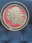 Iroquois Beer Ale Metal Round Tray Vtg 13  Indian Head 1842  Brown Red    Liner