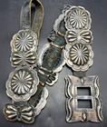 1920s 1930s Navajo Third Phase 3 Concho Belt Coin Silver Stamped Filed Repousse