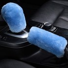  Fluffy Natural Fur Sheepskin Car Gear Shift Handle Level Stick Knob Sky Blue