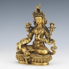 Sino-tibetan Gilt Bronze Sculpture Of Buddha Green Tara