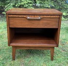 Vintage Mid Century Modern Nightstand Walnut And Burled Finish 1-drawer