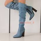 Womens Slouch Riding Over The Knee High Boots Block Heels Western Pointed Toe Sz