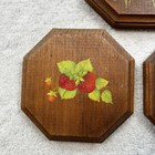 Vintage Tole Painted Wall Art Plaques Wood Lot Of 3 Strawberry Mushroom Apple