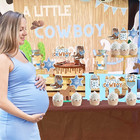 24 Pcs Little Cowboy Baby Shower Cupcake Toppers - Blue Brown Western Cowboy Bab