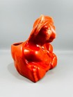 Vintage Ceramic Deep Orange Sitting Turtle Figure Planter 7 75  Tall