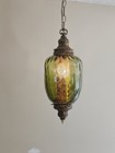 Dimpled Vintage Green Glass Hanging Light Swag Lamp Antique Retro  Avocado
