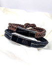 Men Knot Bracelet Braided Leather Black Brown Slide Magnetic Closure 9  Length