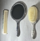 Vintage Antique Silver Plated Hand-held Mirror  Brush    Comb Art Nouveau