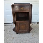 Vintage Wood Drop Leaf Rolling Bar Cart Cabinet Slate Top Dark Brown Good 58in