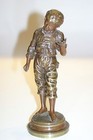 Antique French Patinated Bronze Statue Figurine Young Boy 19c
