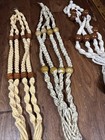Vintage 70s Macrame Plant Hanger Lot Of 3 Yarn Wood Beaded Boho Hanging 36    