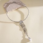 Women s Fish Bone Pendant Choker Necklace   Dangle Earrings Set Gold Tone Statem