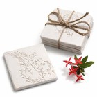 Set Of 4 Ceramic Coasters     White Vintage Engraved Flower Design     Non-slip