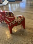 Pair Nils Olsson Dala Horses Swedish Folk Art Hand Painted Figurines Ships Free