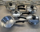 Vtg 9 Piece Saladmaster 18-8 Tri Clad Cookware Set Sauce Pans W Vapo Lids Clean