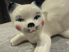 Vintage Ceramic Cat Kitty Stretching Collectible Mexico White Persian