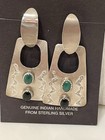 Vintage Native American Navajo Sterling Silver Black Onyx Dangle Earrings Signed