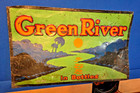 1919 Embossed Green River  in Bottles  Tin Steel Soda Sign Schoefen Co Chicago
