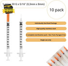 U-100 Syringes - 1ml cc 30g 5 16   8 Mm  Disposable Syringes  Individually Wrapp