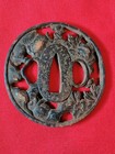 Tsuba Iron Circular Lion Plant Design Edo Era Japanese Sword Guard Antique