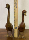 Vintage Mid Century Metal Cast Bronze Lacquered Brass Pair Of Duck Geese Statues