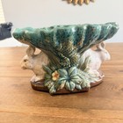 Vtg Majolica Double Rabbit Pedestal Compote Fruit Bowl Centerpiece Easter