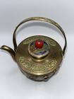 Vintage Brass Chinese Mini Teapot Enameled Stones  5 5    Tall