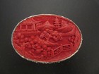 Vintage  Chinese Cinnabar Pill Box Silver On Cooper