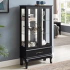 Lighted Glass Door Curio Display Cabinet W  Adjustable Shelves   Drawer