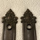 Antique Russell   Erwin Cast Brass Door Knob Plates Keyhole Hardware 8 5    Set 2
