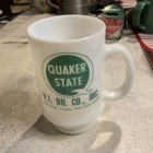 Quaker State Milk Glass Coffee Mug   Cup-v j  Oil Co -abilene  Tx- Vintage Retro